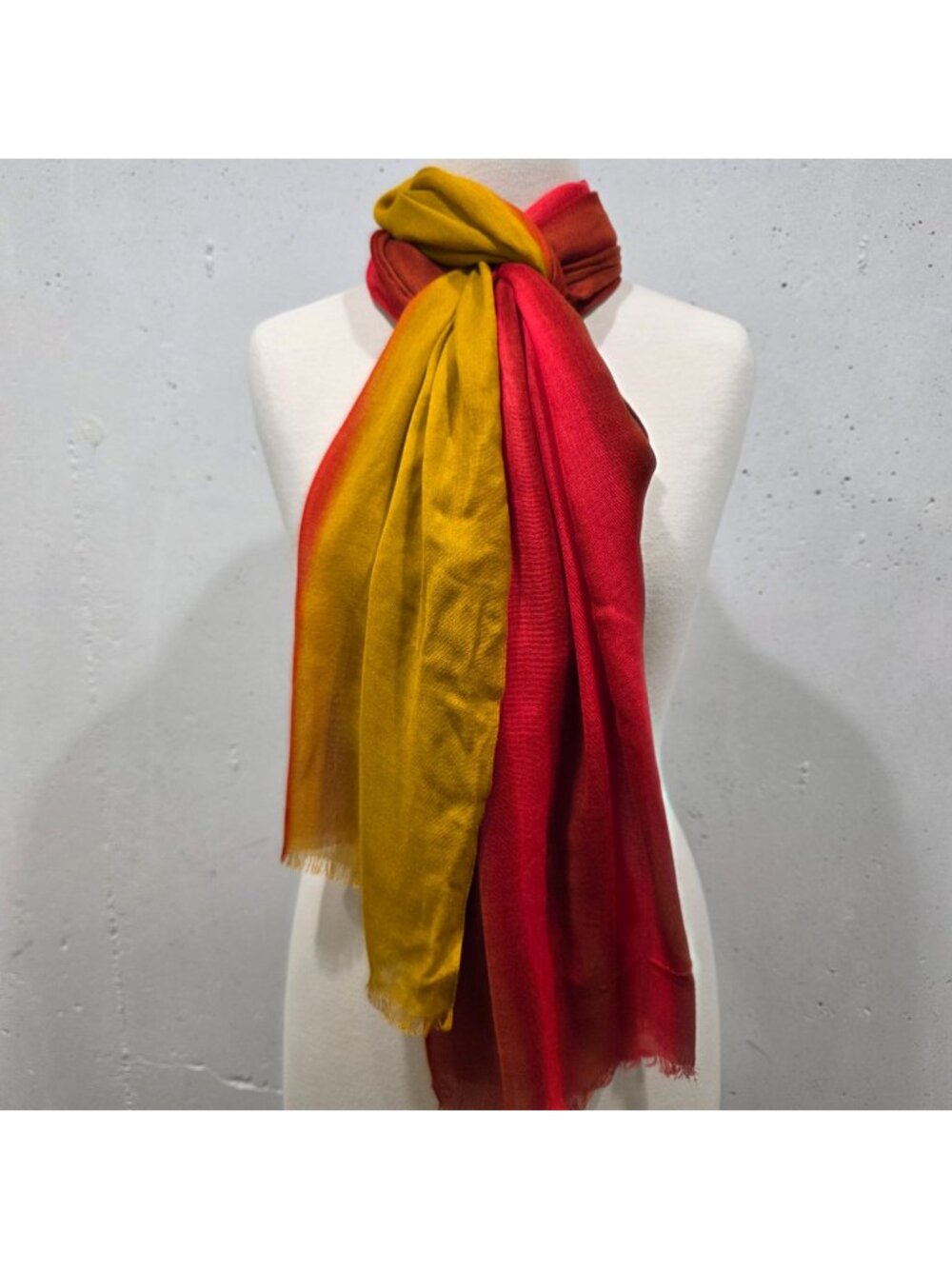 Lucky Brand Red & Yellow Gradient Striped Lightweight Scarf With Fringed Edges